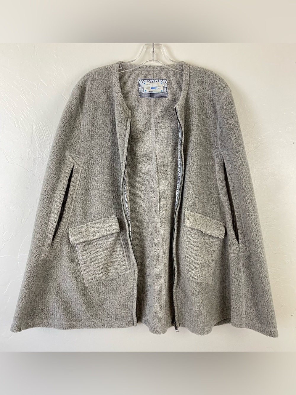 Anthropologie Size Small Heather Grey Knitted Zip-up Cape Cardigan Sweater